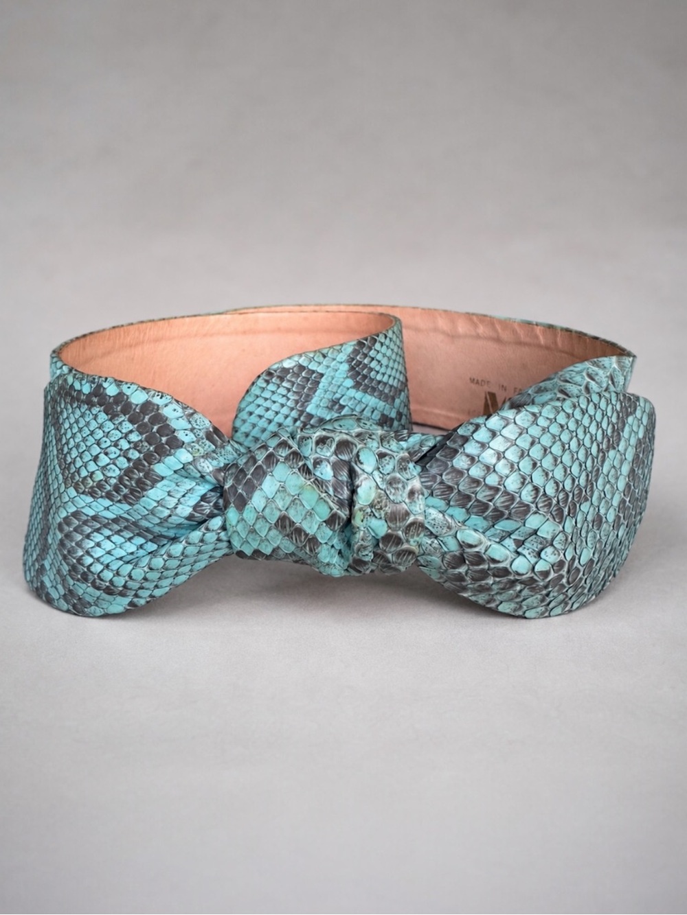 Vintage Milli France Turquoise Python Snakeskin Bow Wide Waist Belt France